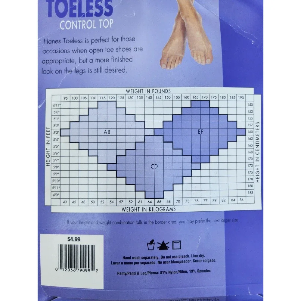 Hanes Pantyhose Toeless Control Top Buff Sz CD New Stockings Nylons OG097. 2002.